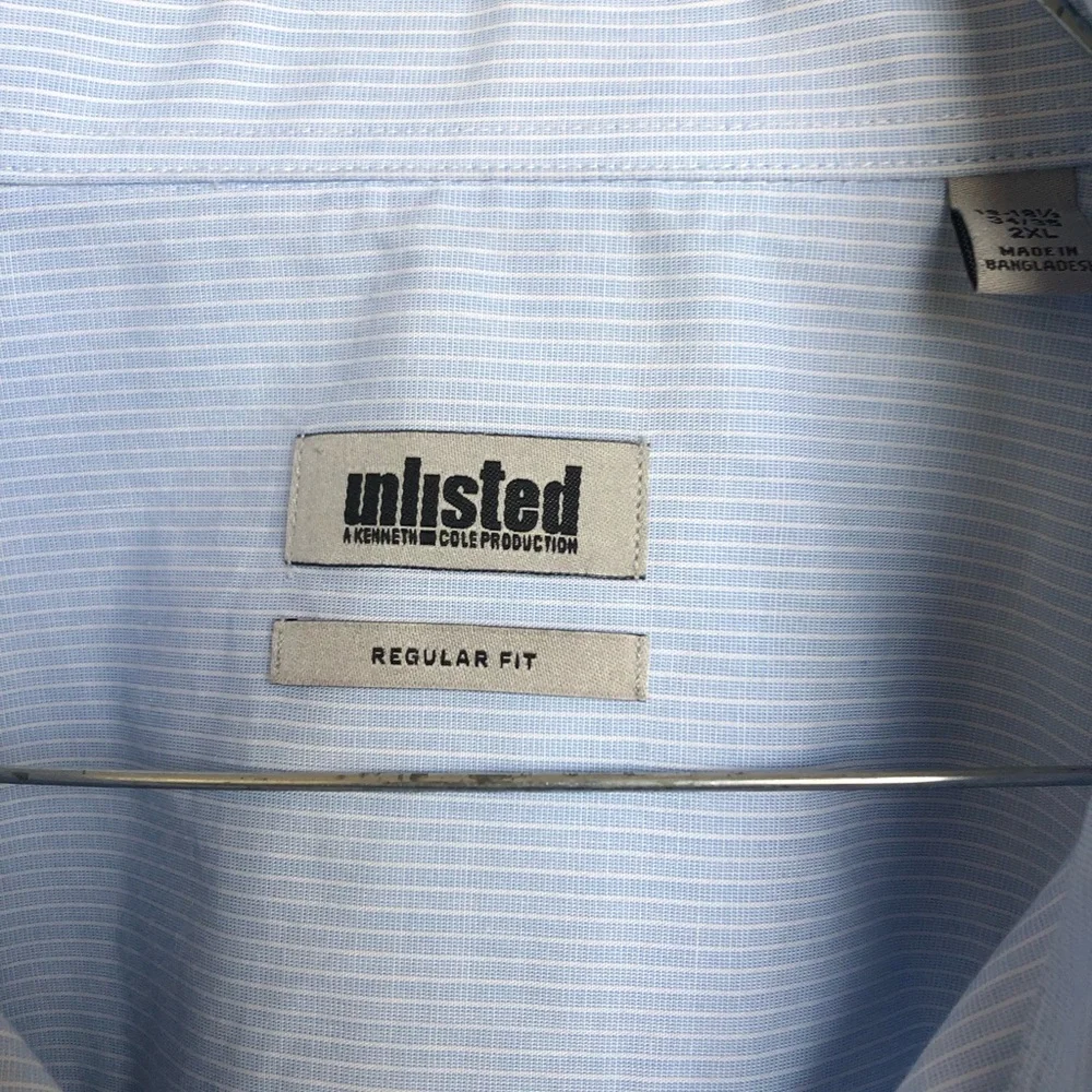 Unlisted, Kenneth Cole reg fit men 18-18 1/2, 34-35 2XL Bangladesh blue 60% cot - Picture 2 of 7